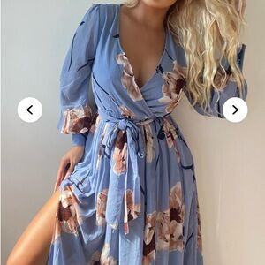 Floral Blue Wrap Dress